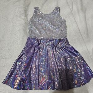 revolution dance Holographic Sequin Purple Silver leotard costume Size Medium 8
